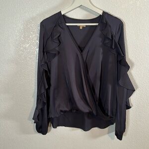 Lakara Purple Purple Faux Wrap Bubble Hem Ruffle Blouse Size Large